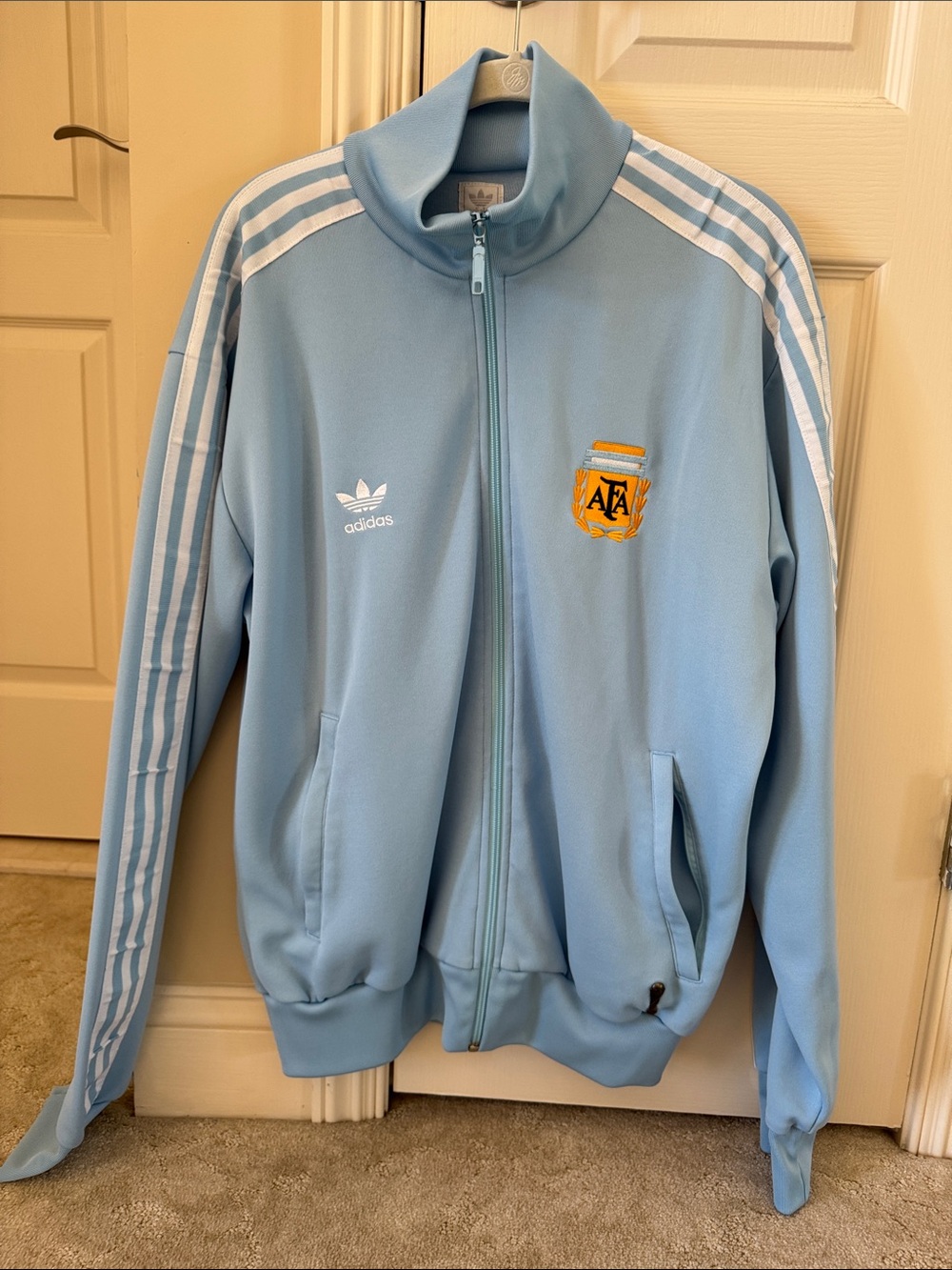 adidas Argentina Light Blue Track Jacket with AFA Crest and White Stripes